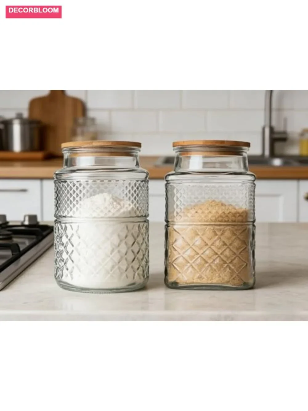 Large Glass Storage Jar 2 Pack 60 FL OZ Airtight Bamboo Lid Food Canister